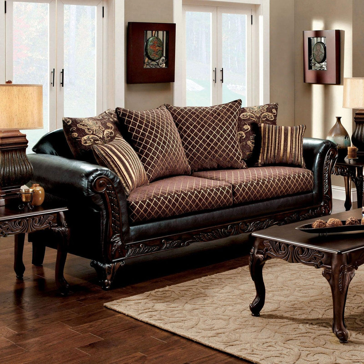 San Roque Brown/Espresso/Dark Cherry Sofa by Furniture of America at Eve Furniture