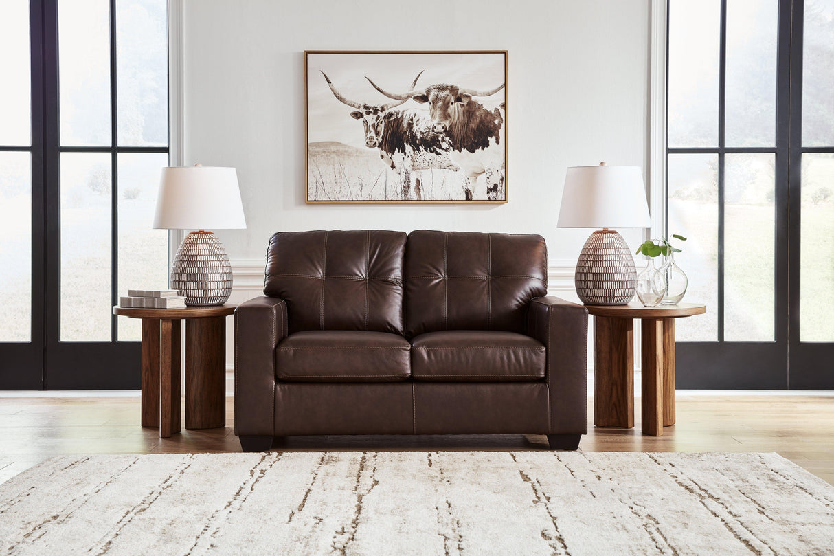 Santorine Dark Brown Leather Loveseat by Ashley at Eve Furniture
