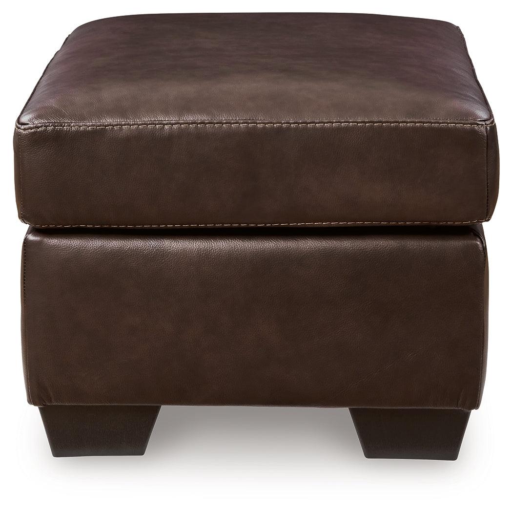 Santorine Dark Brown Leather Ottoman by Ashley at Eve Furniture