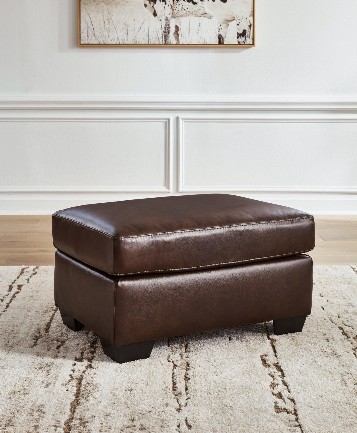 Santorine Dark Brown Leather Ottoman by Ashley at Eve Furniture