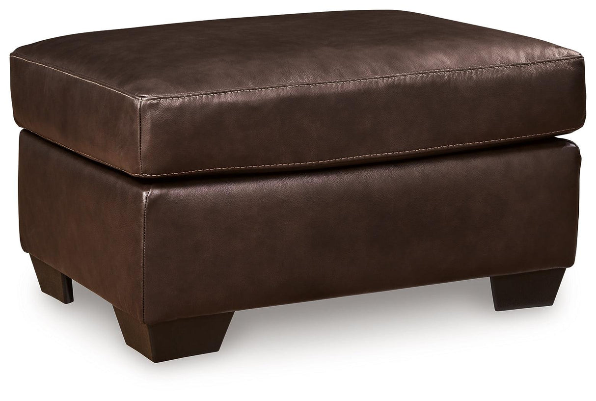 Santorine Dark Brown Leather Ottoman by Ashley at Eve Furniture