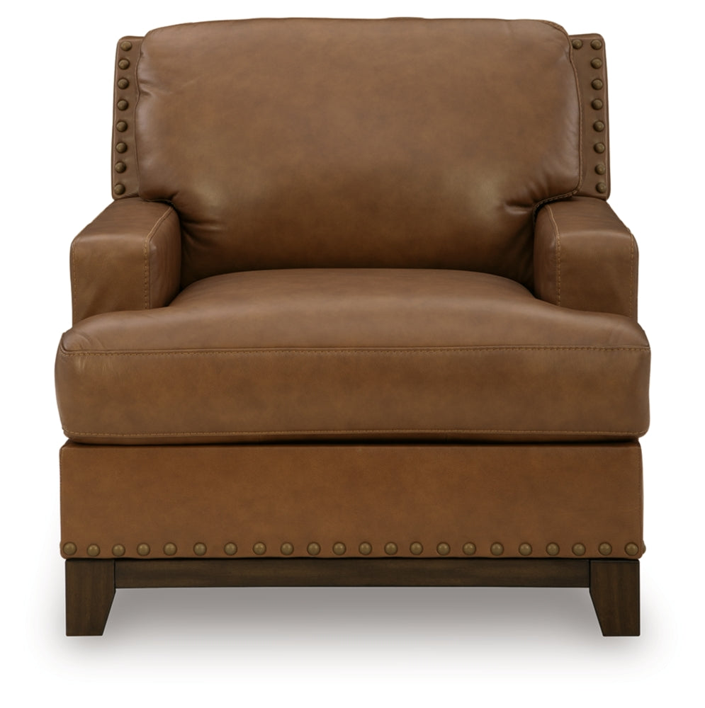 Saonara Caramel/Brown Genuine Leather Chair by Ashley at Eve Furniture