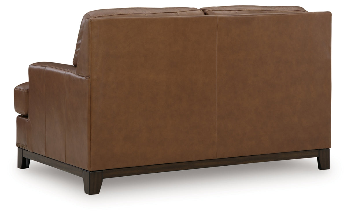 Saonara Caramel/Brown Genuine Leather Sofa and Loveseat by Ashley at Eve Furniture