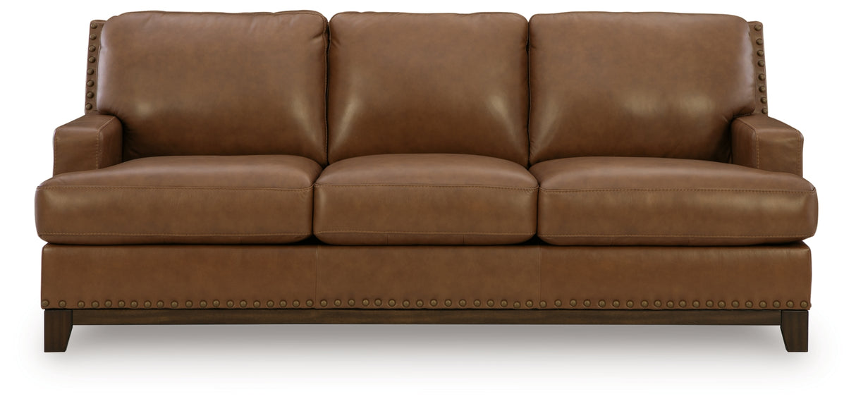 Saonara Caramel/Brown Genuine Leather Sofa and Loveseat by Ashley at Eve Furniture