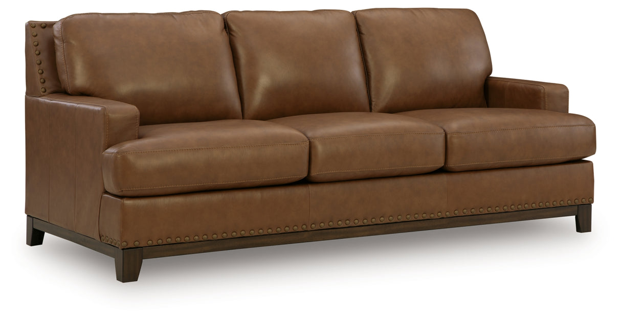 Saonara Caramel/Brown Genuine Leather Sofa and Loveseat by Ashley at Eve Furniture