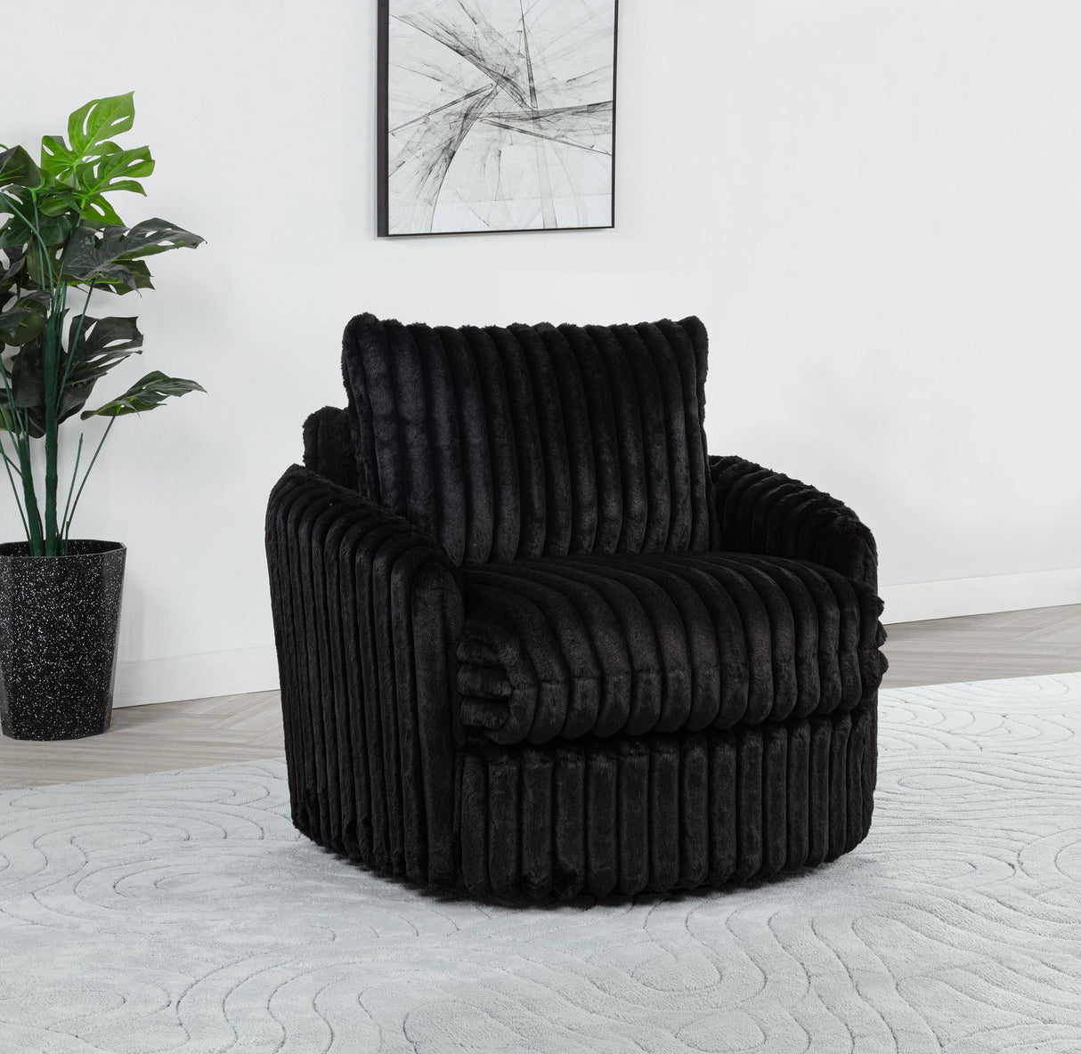 Sarco Black Corduroy Upholstered Swivel Accent Arm Chair by Coaster at Eve Furniture