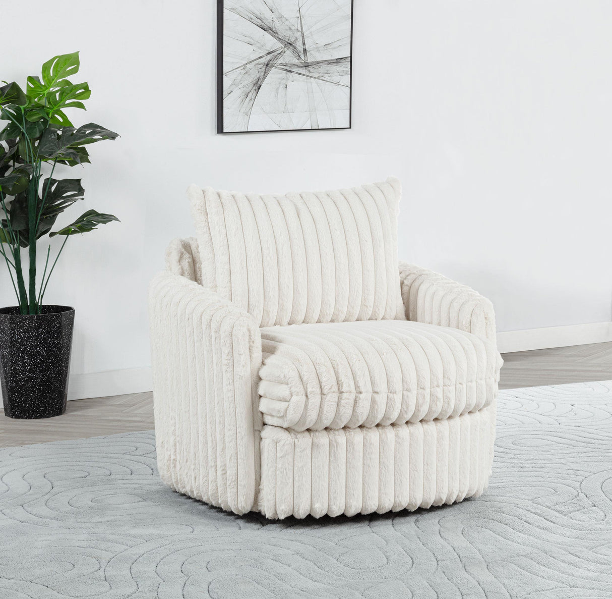 Sarco Ivory Corduroy Upholstered Swivel Accent Arm Chair by Coaster at Eve Furniture