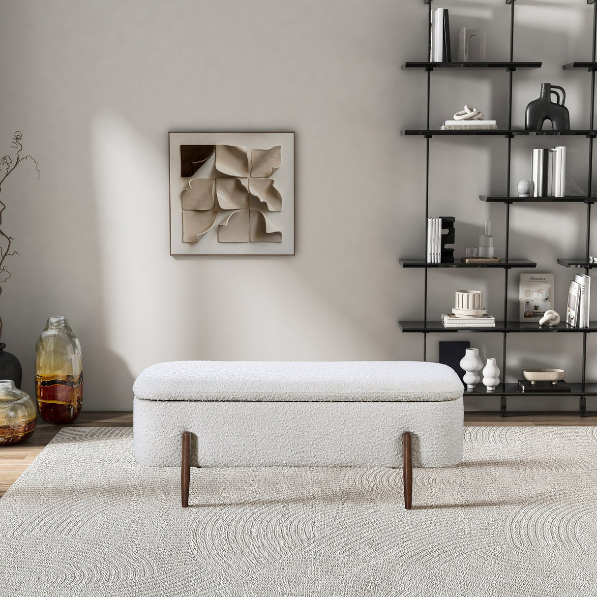Sarna Ivory Boucle Bench by Ashcroft Imports at Eve Furniture