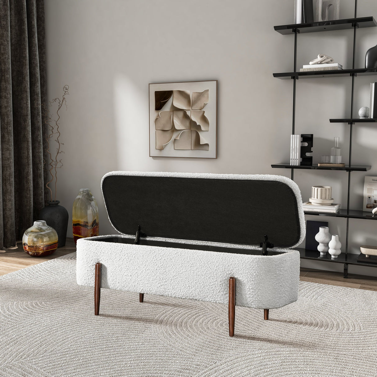 Sarna Ivory Boucle Bench by Ashcroft Imports at Eve Furniture