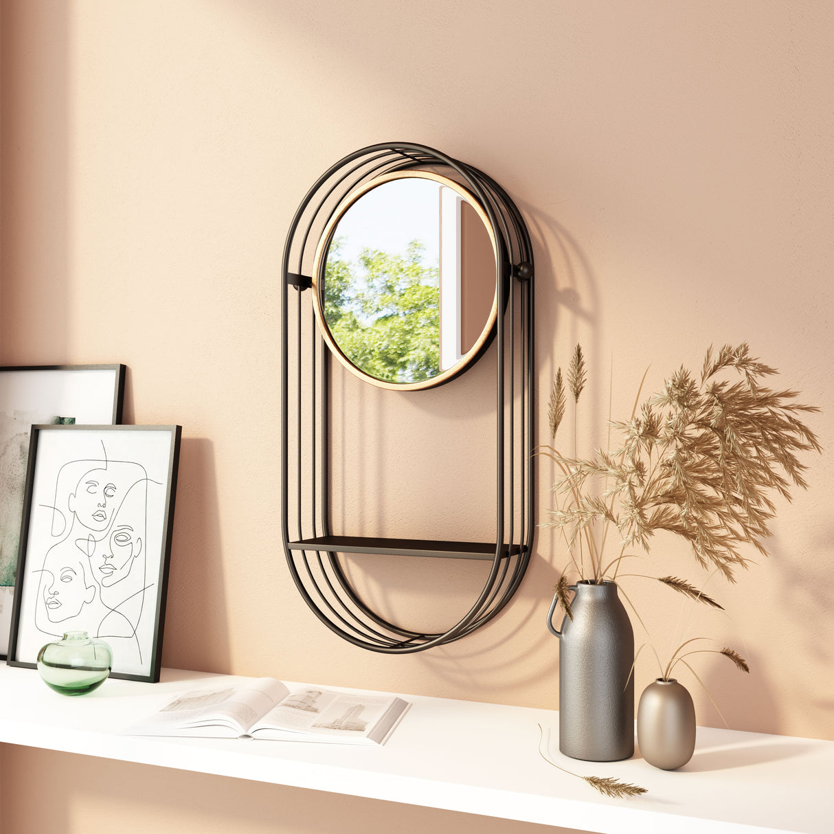 Saroni Antique Gray Mirror Shelf by Zuomod at Eve Furniture