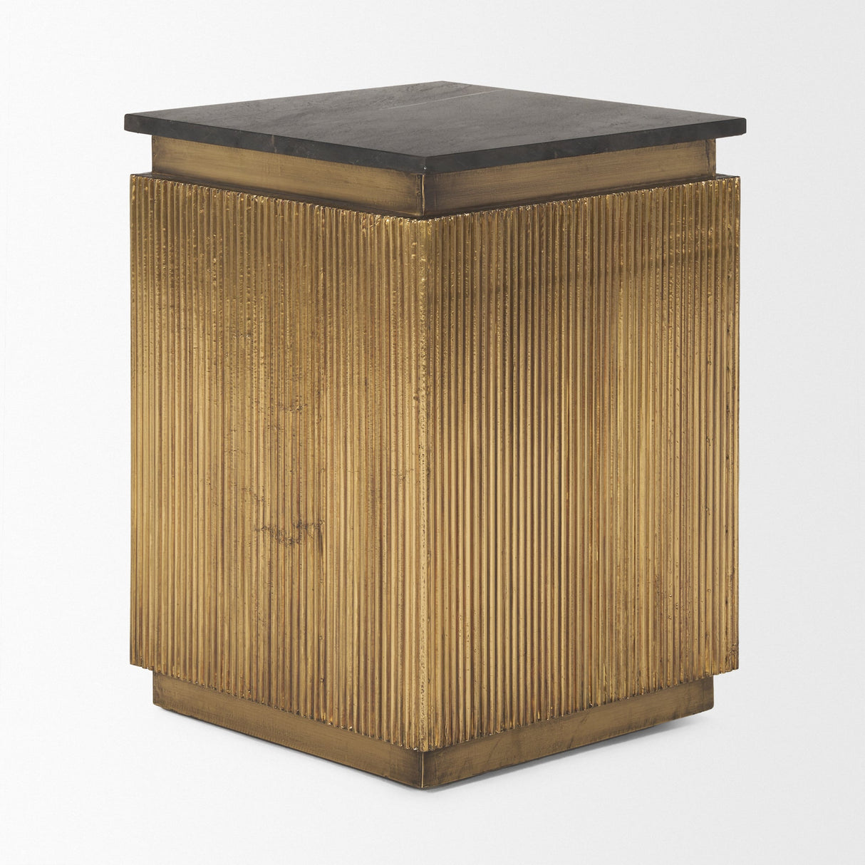 Satima Black Marble w/ Gold Metal Square Fluted Accent Table by Mercana at Eve Furniture