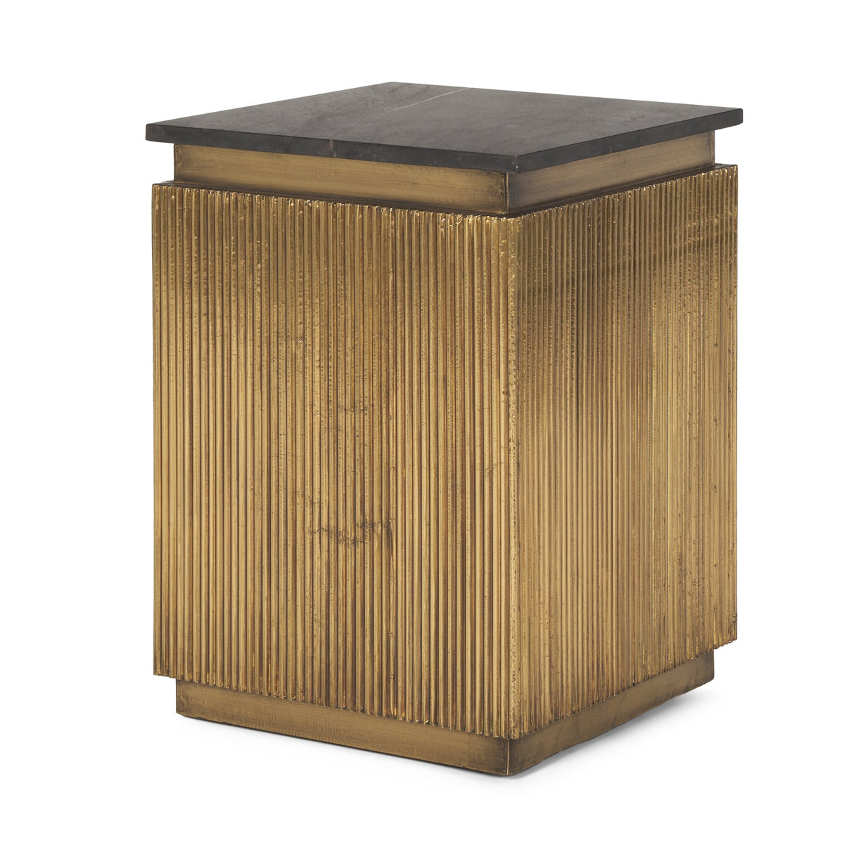 Satima Black Marble w/ Gold Metal Square Fluted Accent Table by Mercana at Eve Furniture