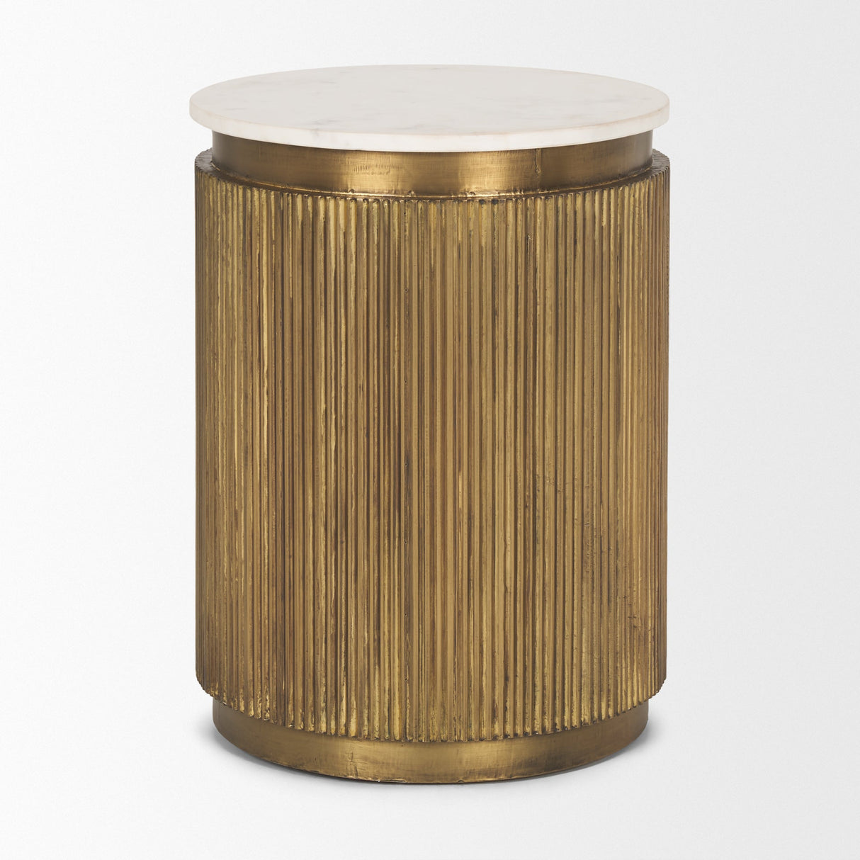 Satima White Marble w/ Gold Metal Round Fluted Accent Table by Mercana at Eve Furniture