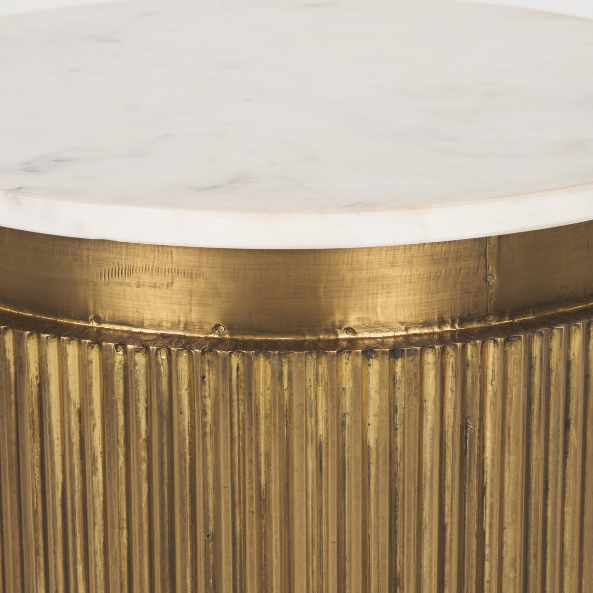 Satima White Marble w/ Gold Metal Round Fluted Accent Table by Mercana at Eve Furniture