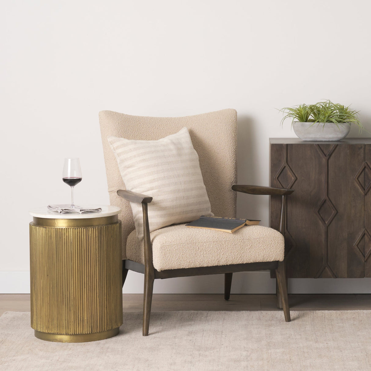 Satima White Marble w/ Gold Metal Round Fluted Accent Table by Mercana at Eve Furniture