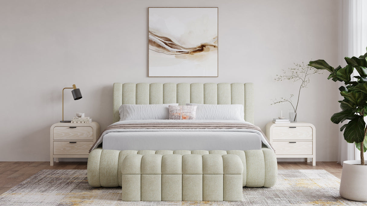 Savage Maximalist Queen Upholstered Bed in Sandy Chenille by Modus Furniture at Eve Furniture