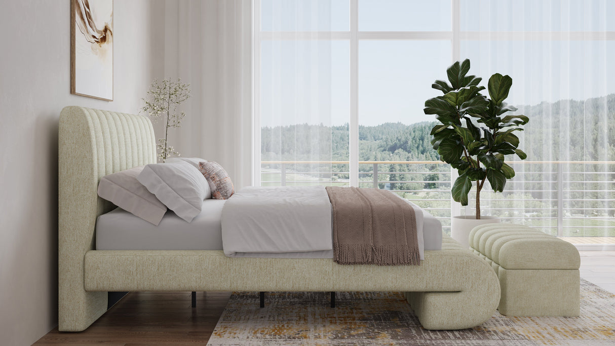 Savage Maximalist Queen Upholstered Bed in Sandy Chenille by Modus Furniture at Eve Furniture