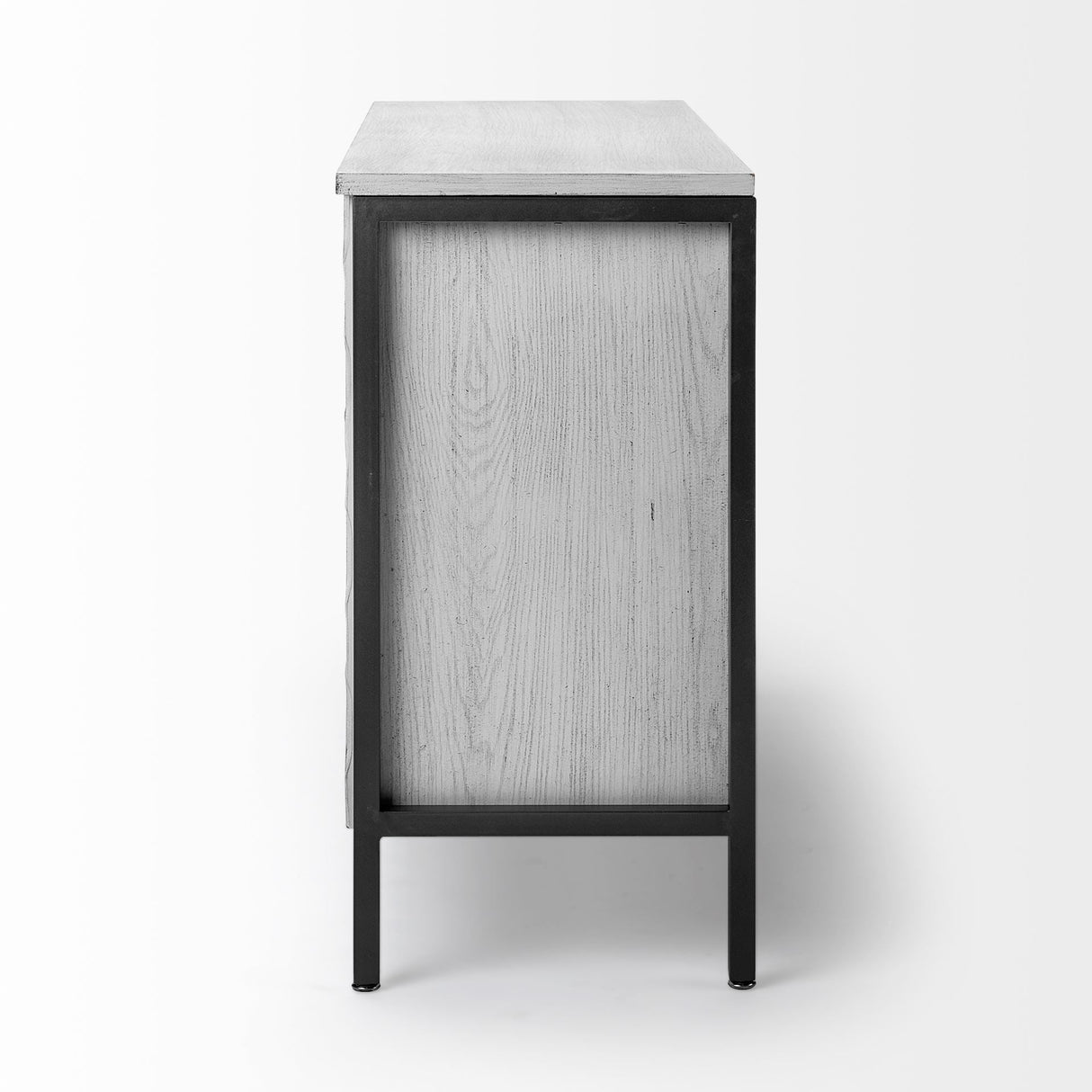 Savannah White Fir Veneer & Gray Metal 3-Door Accent Cabinet by Mercana at Eve Furniture