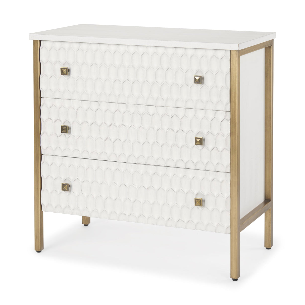 Savannah White Fir Veneer w/ Gold Metal 3-Drawer Accent Cabinet by Mercana at Eve Furniture