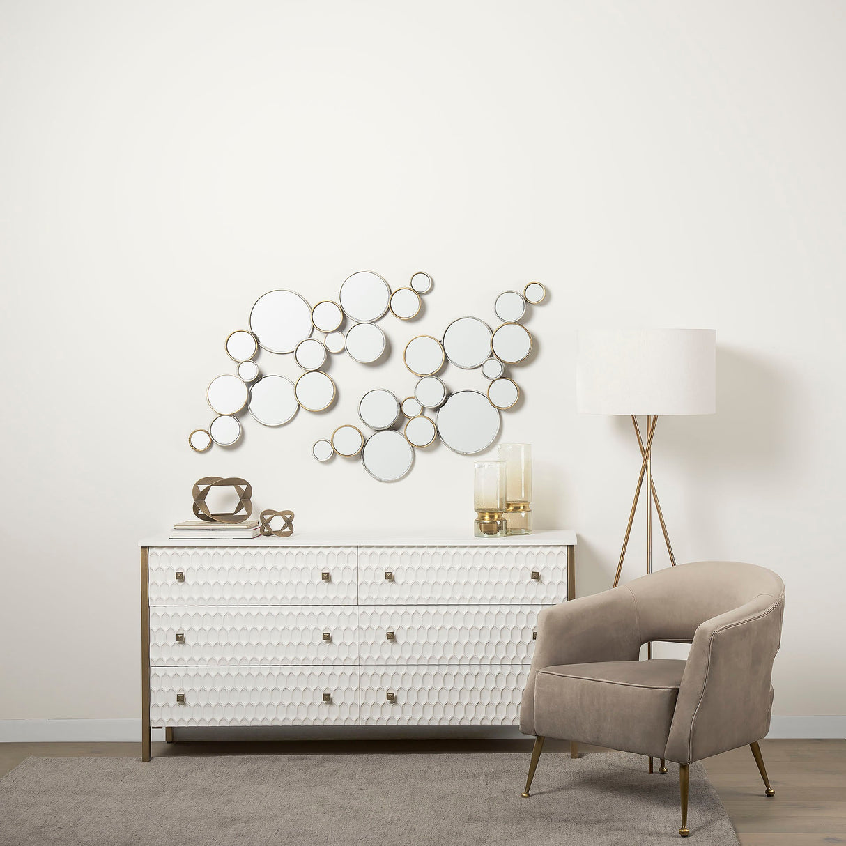 Savannah White Fir Veneer w/ Gold Metal Accents 6-Drawer Sideboard by Mercana at Eve Furniture