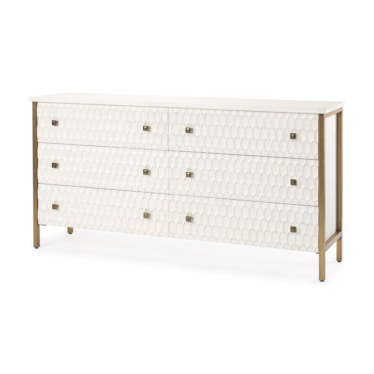 Savannah White Fir Veneer w/ Gold Metal Accents 6-Drawer Sideboard by Mercana at Eve Furniture