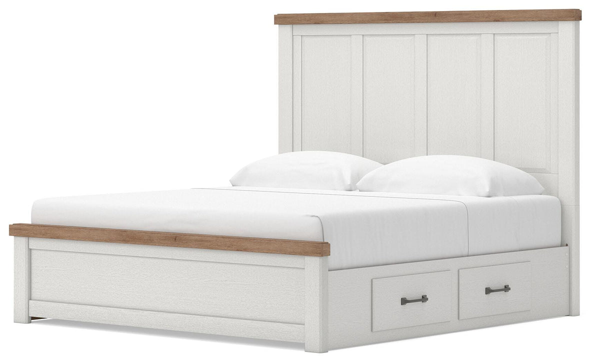 Savonport White/Brown King Panel Bed with Storage by Ashley at Eve Furniture