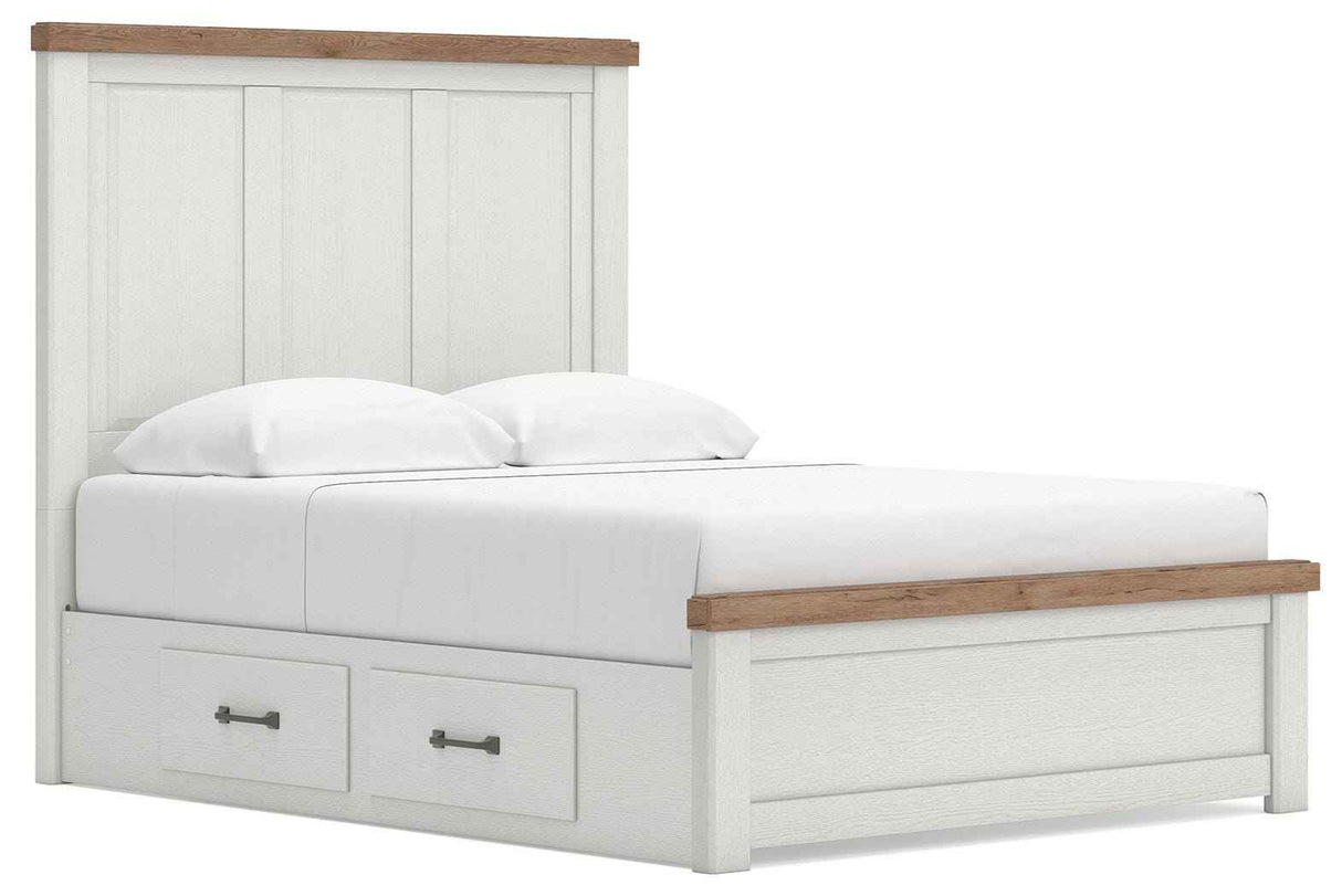 Savonport White/Brown Queen Panel Bed with Storage by Ashley at Eve Furniture