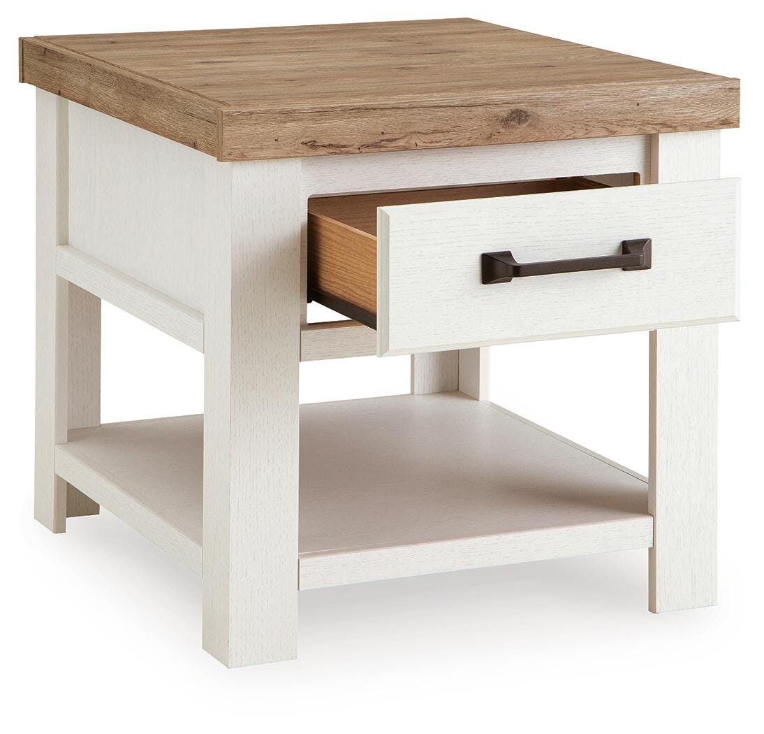 Savonport White/Brown Rectangular End Table by Ashley at Eve Furniture