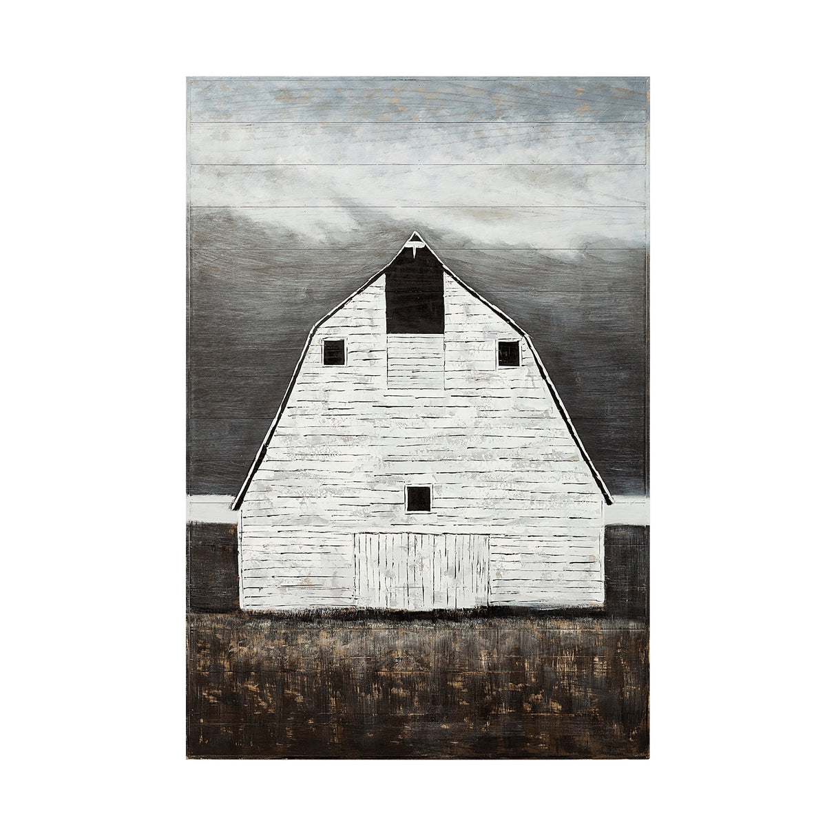 Sawmill Creek Farmhouse White Barn Original Hand Painted on Wood Oil Painting by Mercana at Eve Furniture