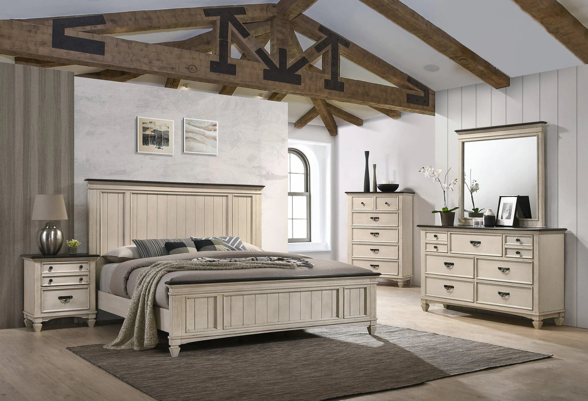Sawyer Antique White and Brown Queen Panel Bed by Crown Mark at Eve Furniture