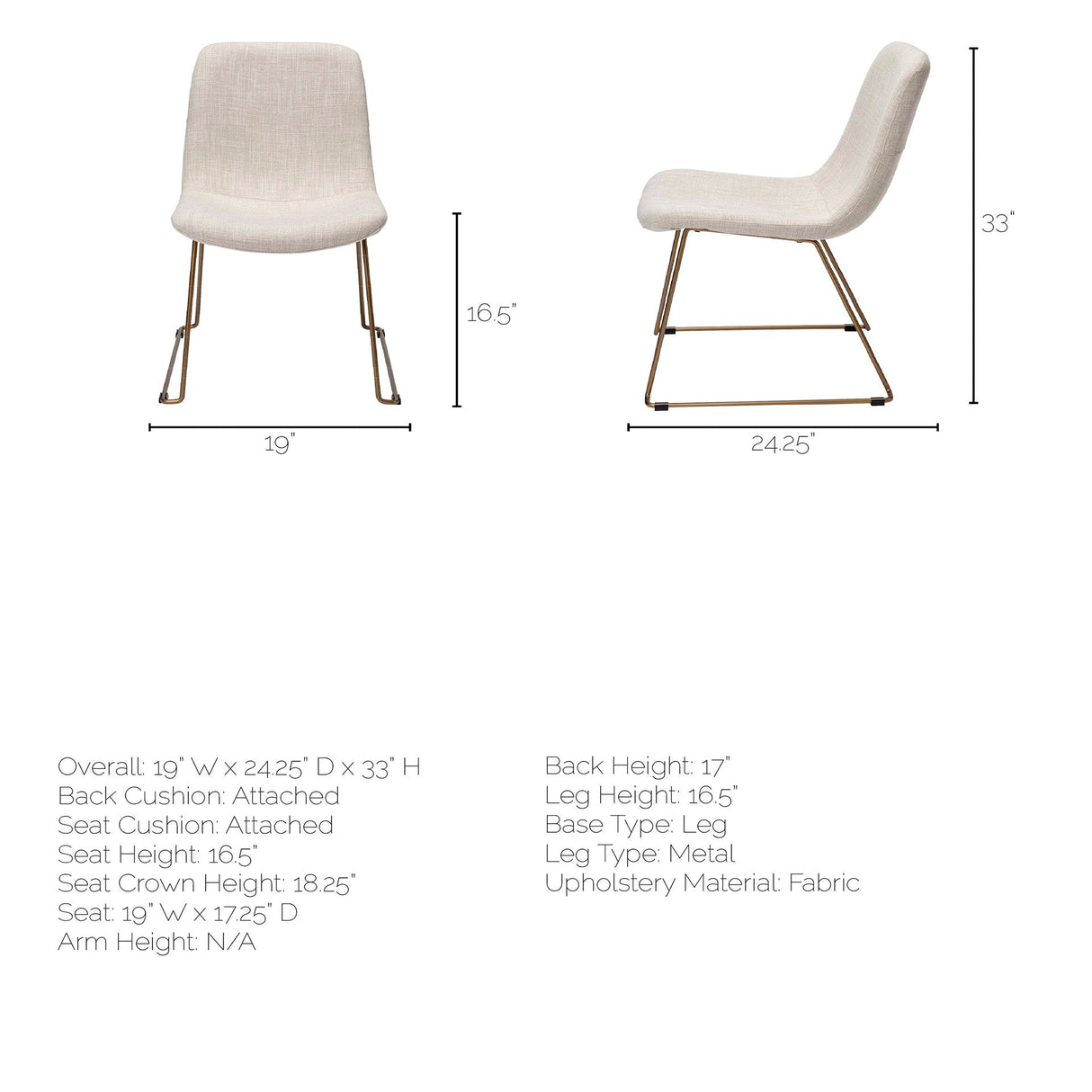 Sawyer I Beige Fabric Seat Gold Metal Frame Dining Chair, Set of 2 by Mercana at Eve Furniture