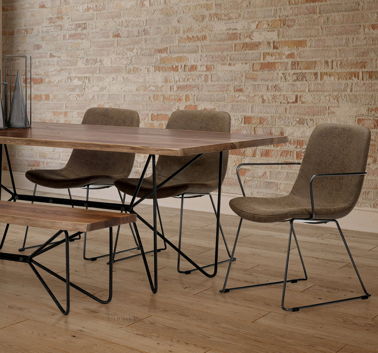 Sawyer I Brown Faux-Leather Seat BlackIron Frame Dining Chair, Set of 2 by Mercana at Eve Furniture