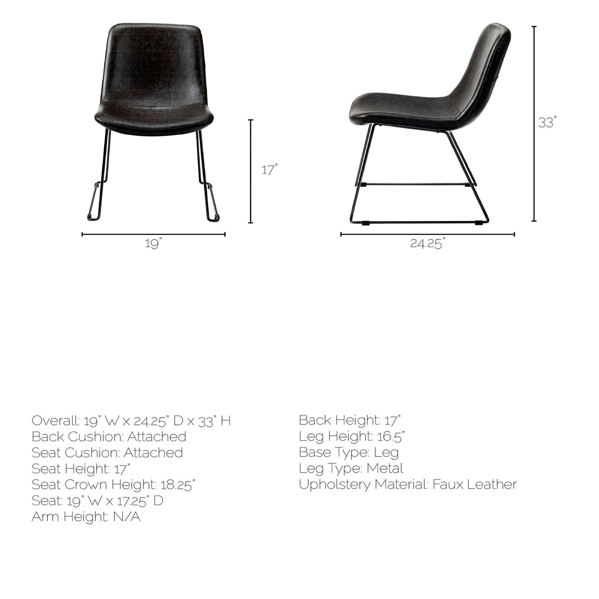 Sawyer I Dark Brown Faux-Leather Seat Black Iron Frame Dining Chair, Set of 2 by Mercana at Eve Furniture