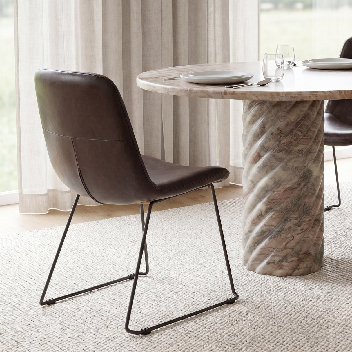 Sawyer I Dark Brown Faux-Leather Seat Black Iron Frame Dining Chair, Set of 2 by Mercana at Eve Furniture