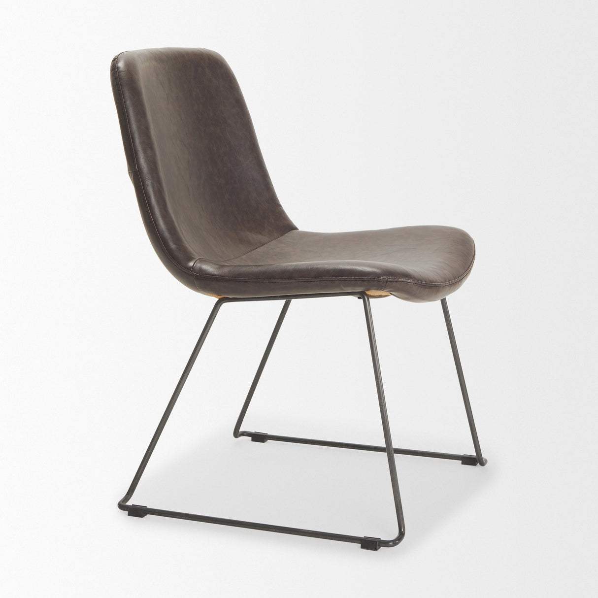 Sawyer I Dark Brown Faux-Leather Seat Black Iron Frame Dining Chair, Set of 2 by Mercana at Eve Furniture