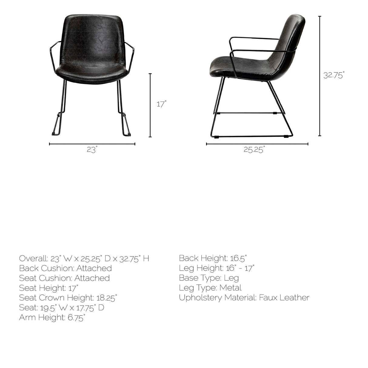 Sawyer II Black Faux-Leather Seat Black Iron Frame Dining Chair by Mercana at Eve Furniture