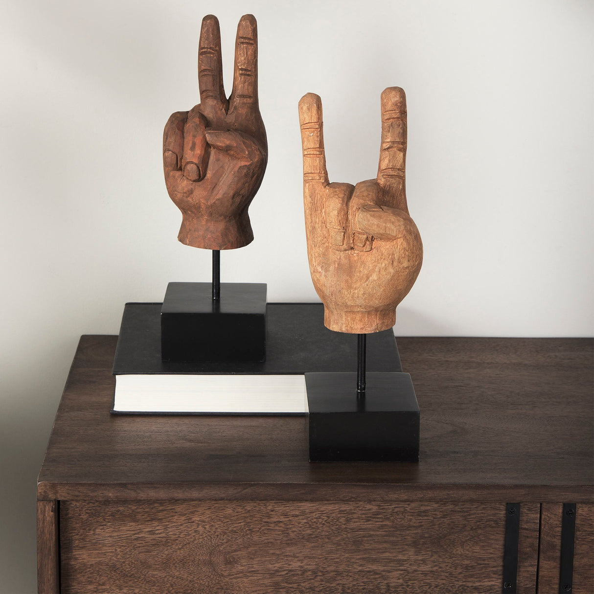 Saxum 4L x 4W Natural Wooden Carved Hang Loose Hand by Mercana at Eve Furniture