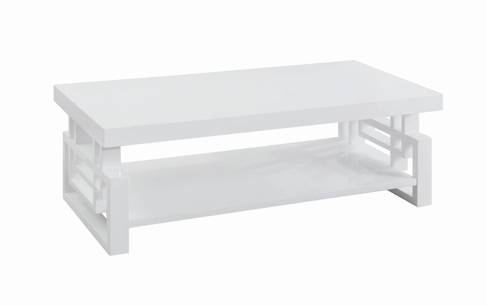 Schmitt High Glossy White Rectangular Coffee Table by Coaster at Eve Furniture