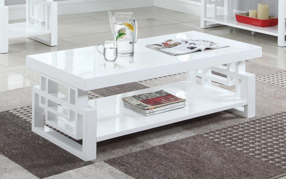 Schmitt High Glossy White Rectangular Coffee Table by Coaster at Eve Furniture