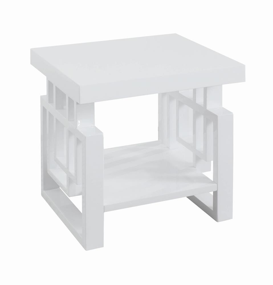 Schmitt High Glossy White Rectangular End Table by Coaster at Eve Furniture