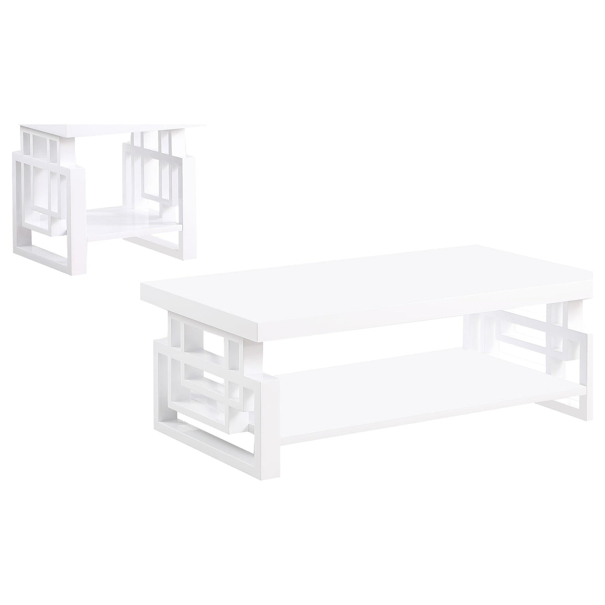 Schmitt White 2-Piece High Gloss Coffee and End Table Set by Coaster at Eve Furniture