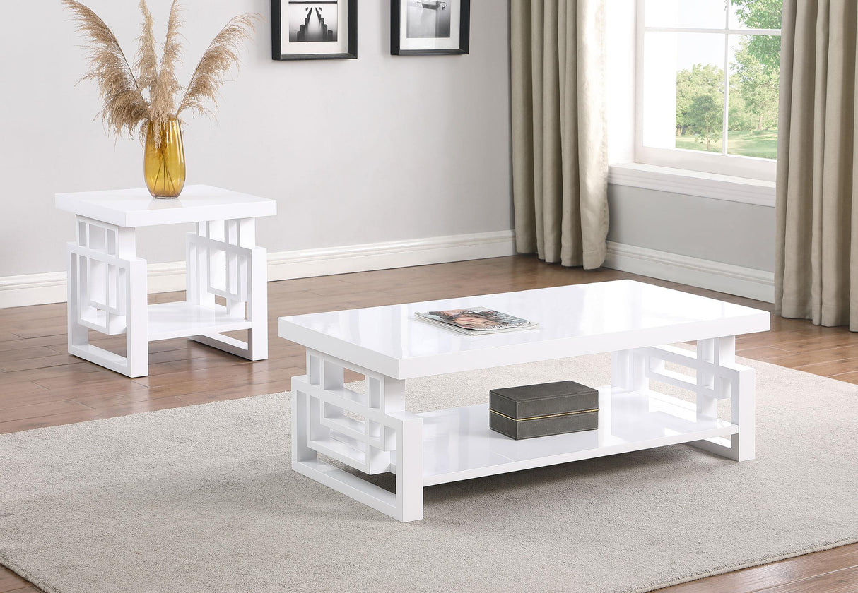 Schmitt White 2-Piece High Gloss Coffee and End Table Set by Coaster at Eve Furniture