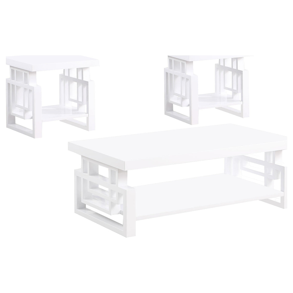 Schmitt White 3-Piece High Gloss Coffee and End Table Set by Coaster at Eve Furniture