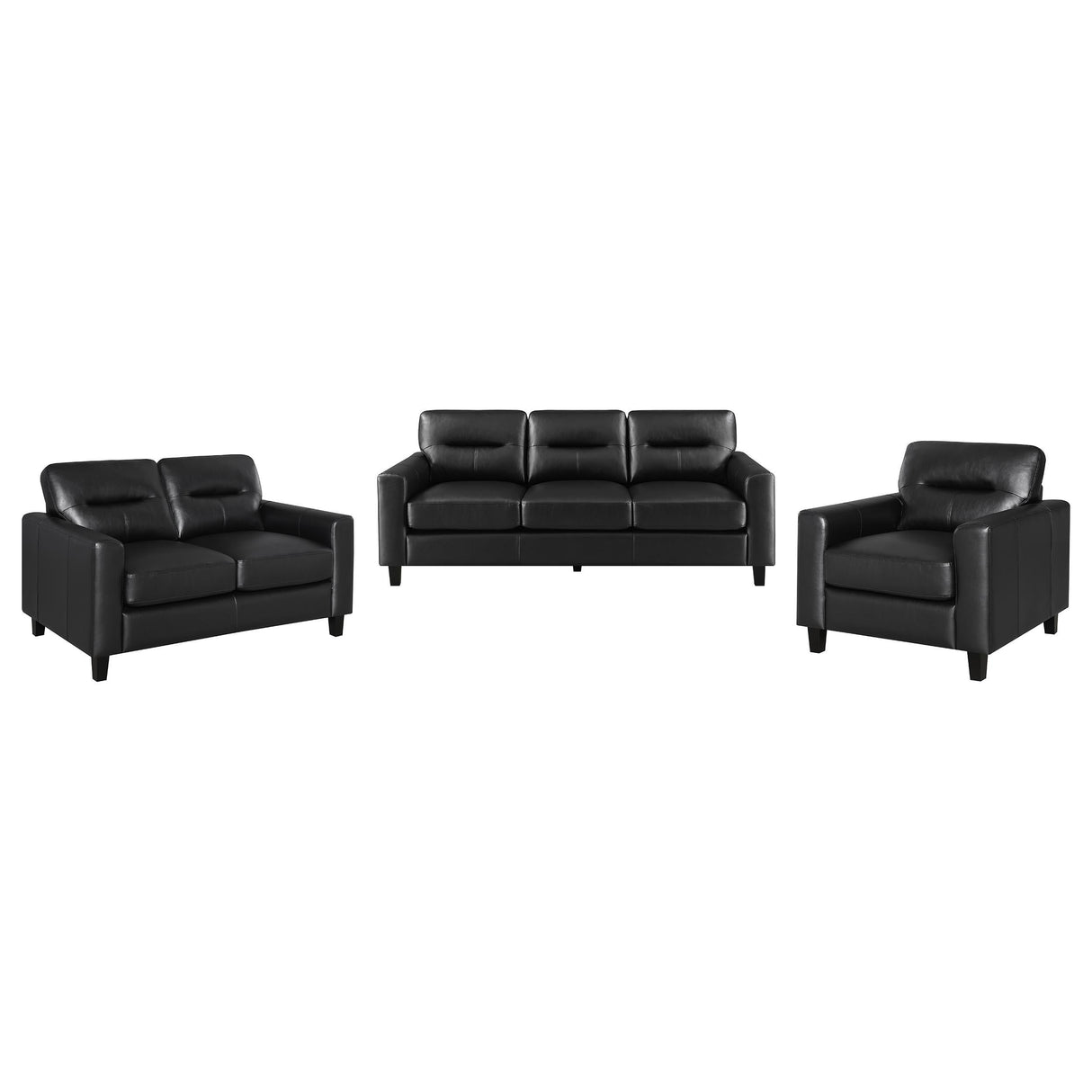 Scotland 3-piece Faux Leather Upholstered Sofa Set Black by Coaster at Eve Furniture