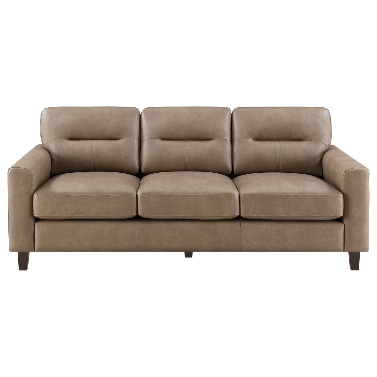 Scotland Brown Faux Leather Upholstered Track Arm Sofa by Coaster at Eve Furniture