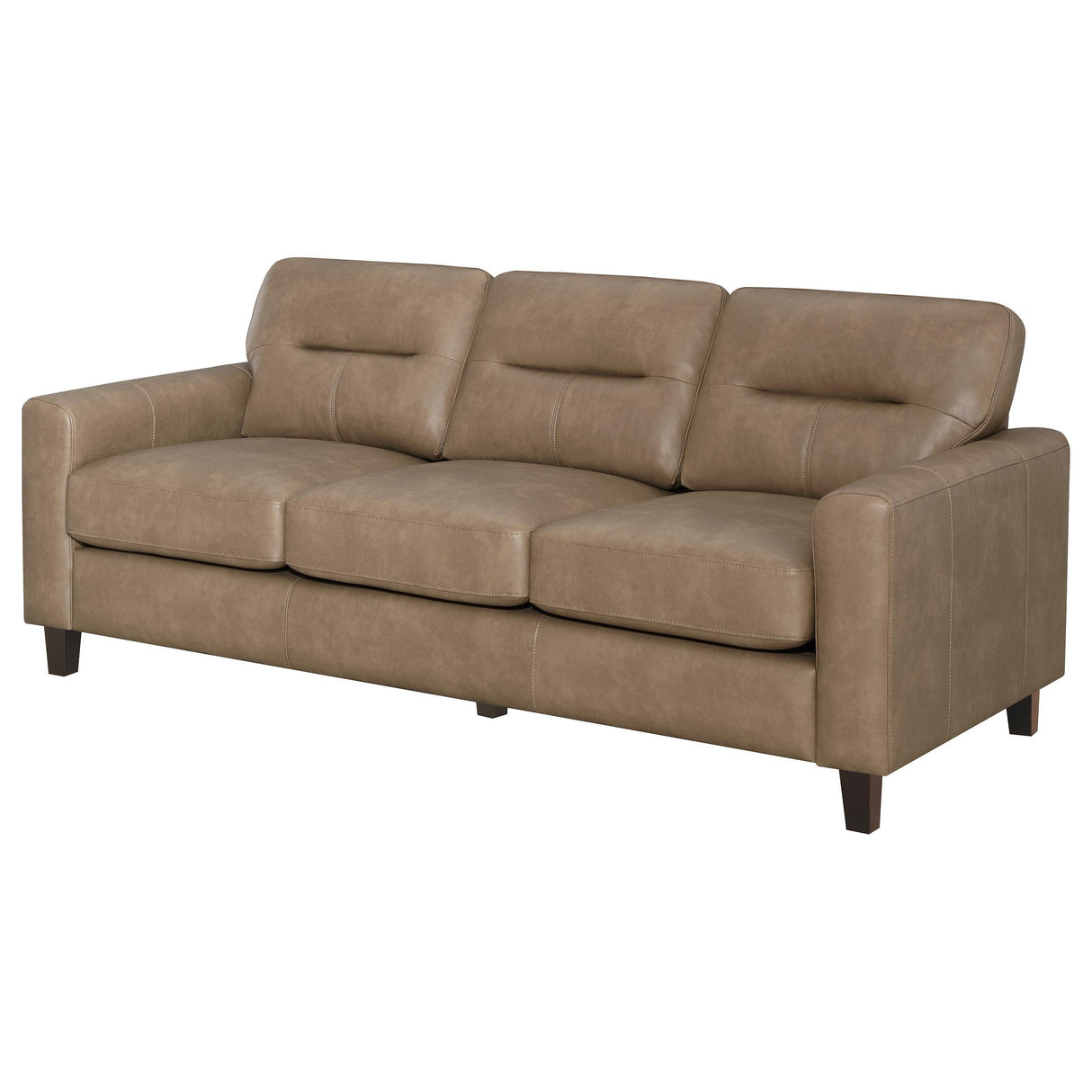 Scotland Brown Faux Leather Upholstered Track Arm Sofa by Coaster at Eve Furniture