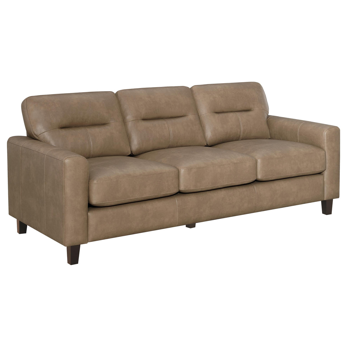 Scotland Brown Faux Leather Upholstered Track Arm Sofa by Coaster at Eve Furniture