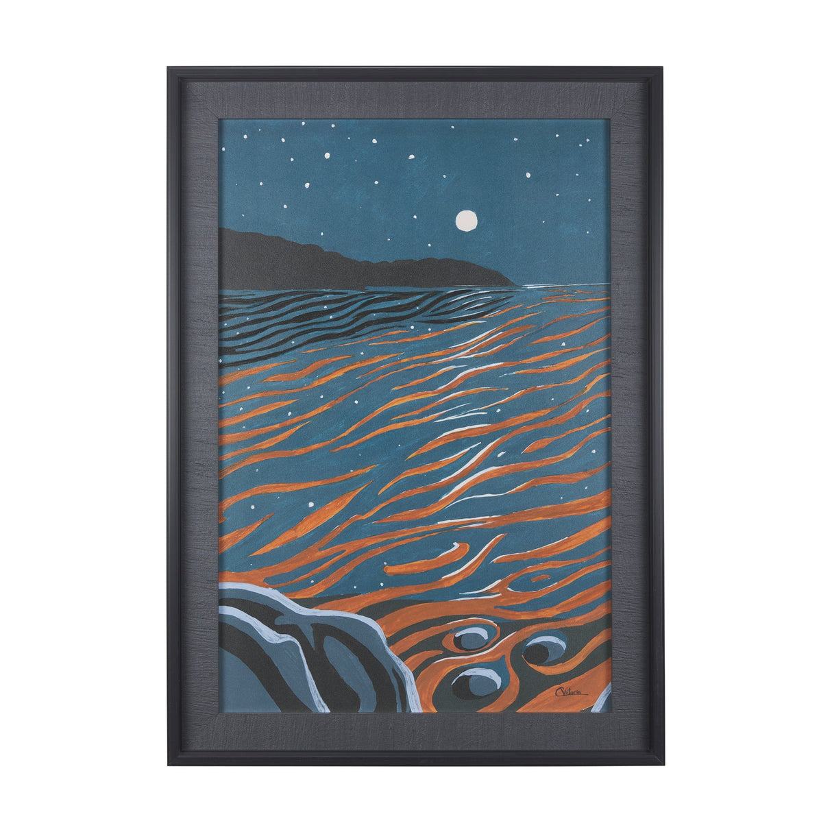 Sea bay at night II by Mercana Studio a Hand Embellished Textured Framed Art Print by Mercana at Eve Furniture