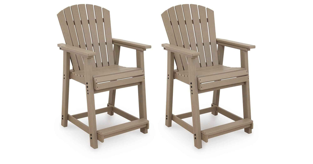 Seacliff Beach Medium Brown Outdoor Counter Height Bar Stool (Set of 2) by Ashley at Eve Furniture