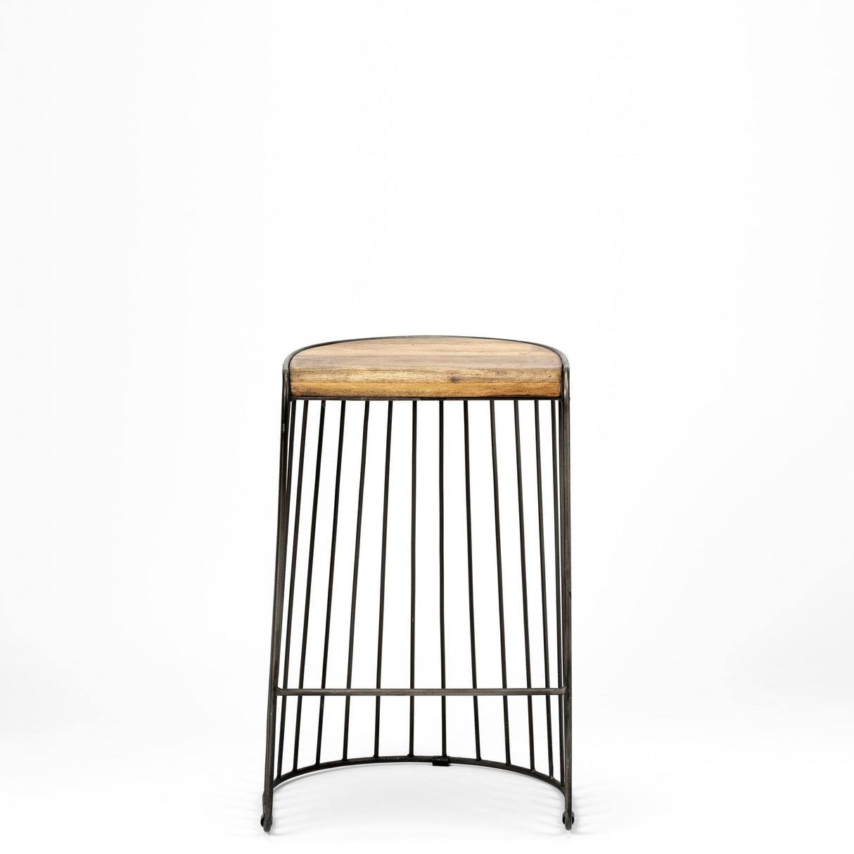 Seagram 25.6" Seat Height Brown Wood Seat Black Metal Frame Stool by Mercana at Eve Furniture